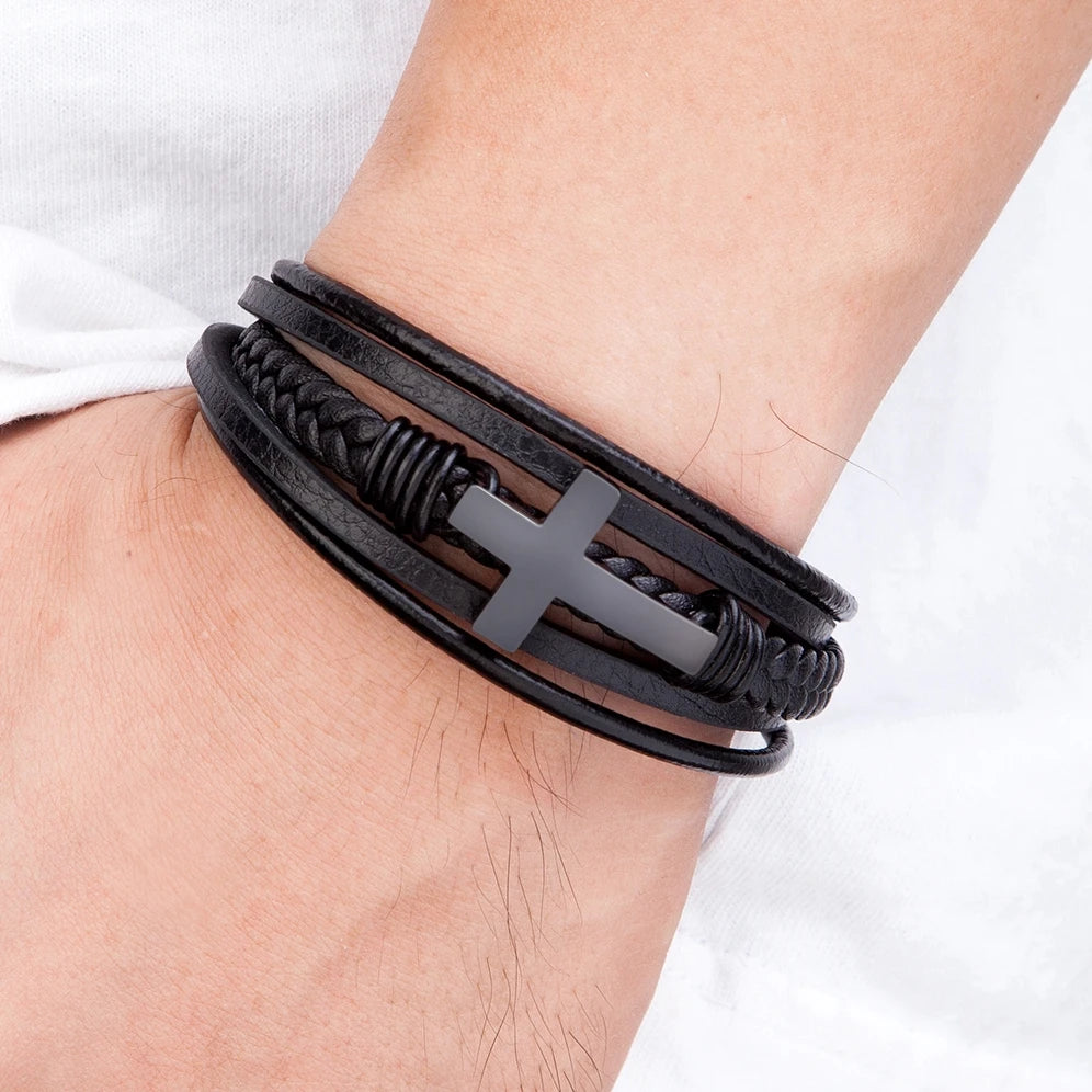 Multicolor Cross Leather Bracelet