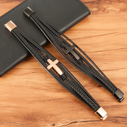 Multicolor Cross Leather Bracelet