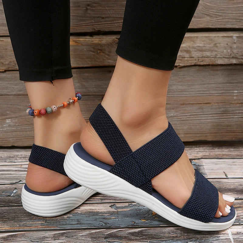 Knit Elastic Cloth Wedge Sandals