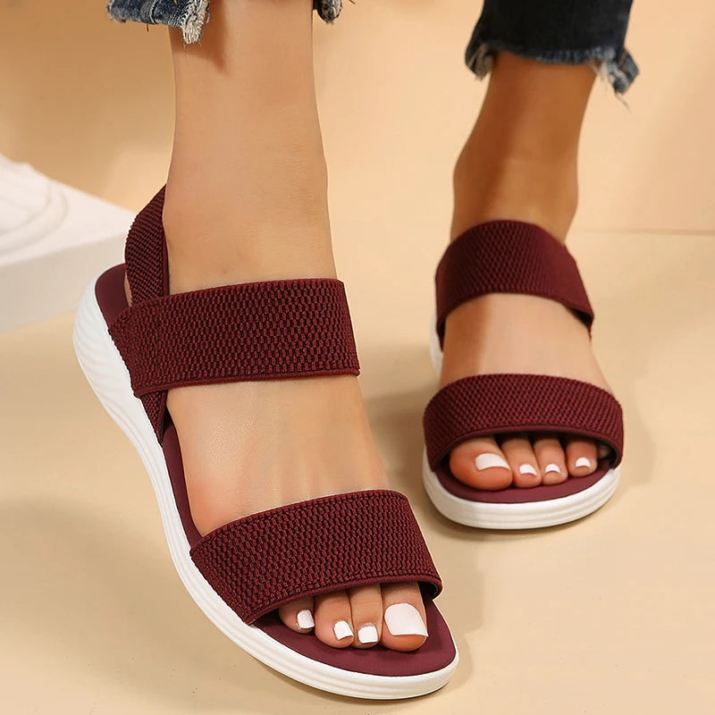 Knit Elastic Cloth Wedge Sandals