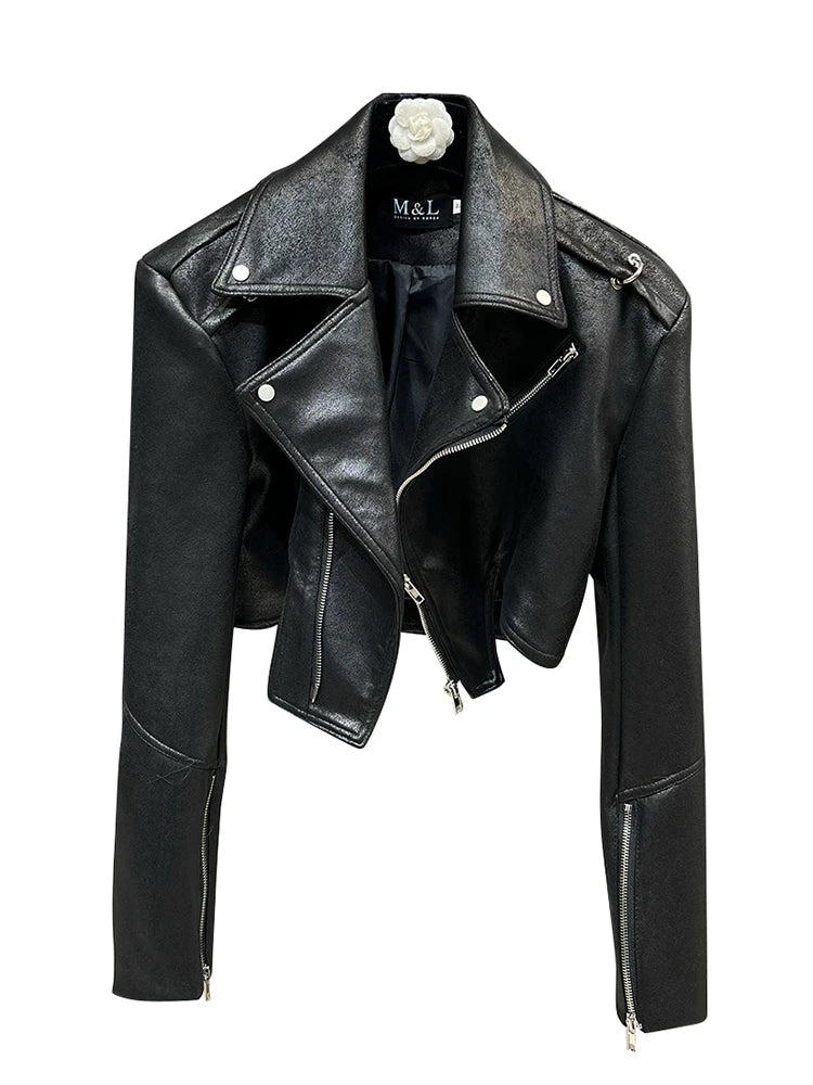 Lapel Zipper Faux Leather Jacket!