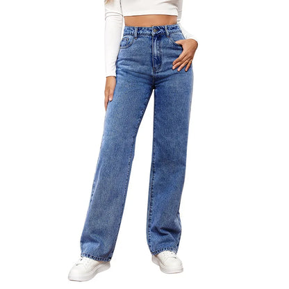 High Waist Denim Straight Pants