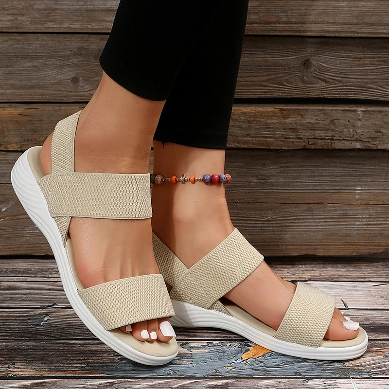 Knit Elastic Cloth Wedge Sandals